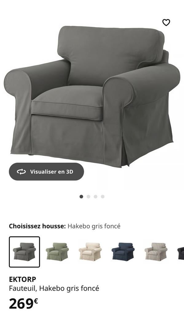 2 fauteuils IKEA Ektorp - housse grise, Enlèvement, Utilisé, Une personne