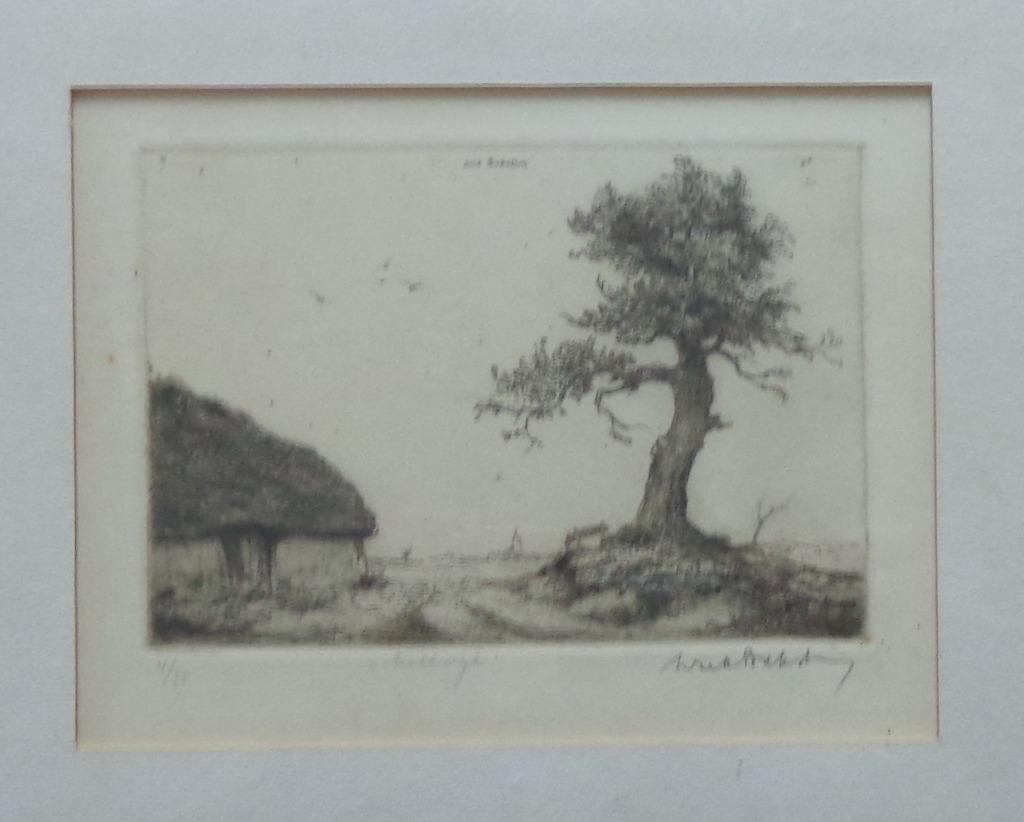 DIRK BAKSTEEN / VELDWIJK / ZW-W ETS / 31x39cm / KADER / SIG, Eau-forte, Enlèvement ou Envoi, Paysage, Signé