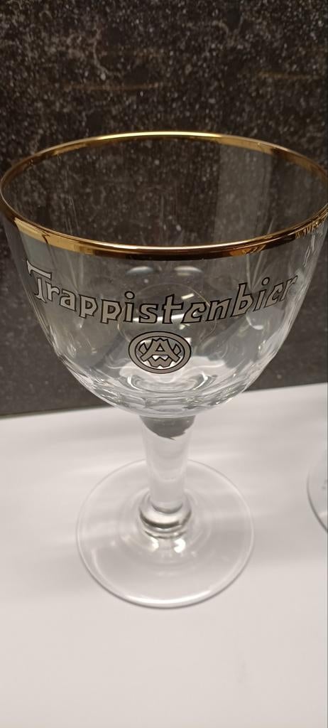 2 oude trappist glazen Westmalle gouden rand en geslepen, Verzamelen, Ophalen of Verzenden