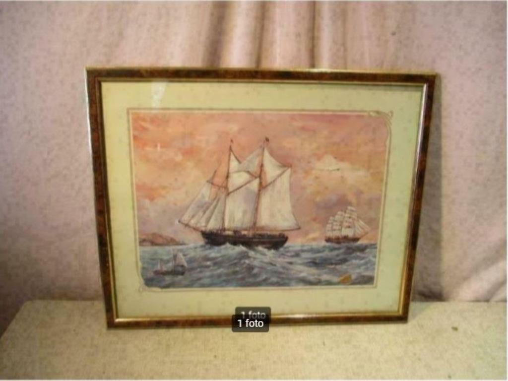 Belle impression d'art vintage 'Bateaux à voile' - 54x44, Enlèvement ou Envoi, Comme neuf