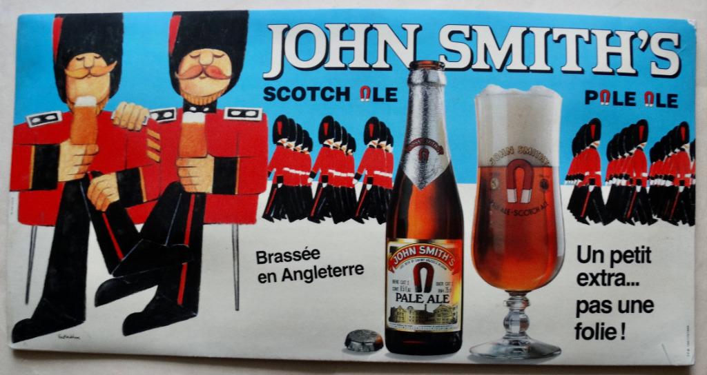 Publicité bière John Smith's - 1986, Collections, Enlèvement ou Envoi, Utilisé, Panneau, Plaque ou Plaquette publicitaire, Autres marques
