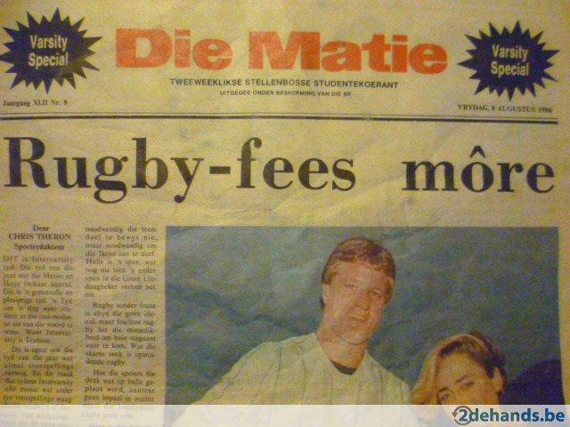 Die Matie, krant, Stellenbosse Studentenkoerant, 8 aug 1986, Sport en Fitness, Rugby, Verzenden, Gebruikt, Overige typen