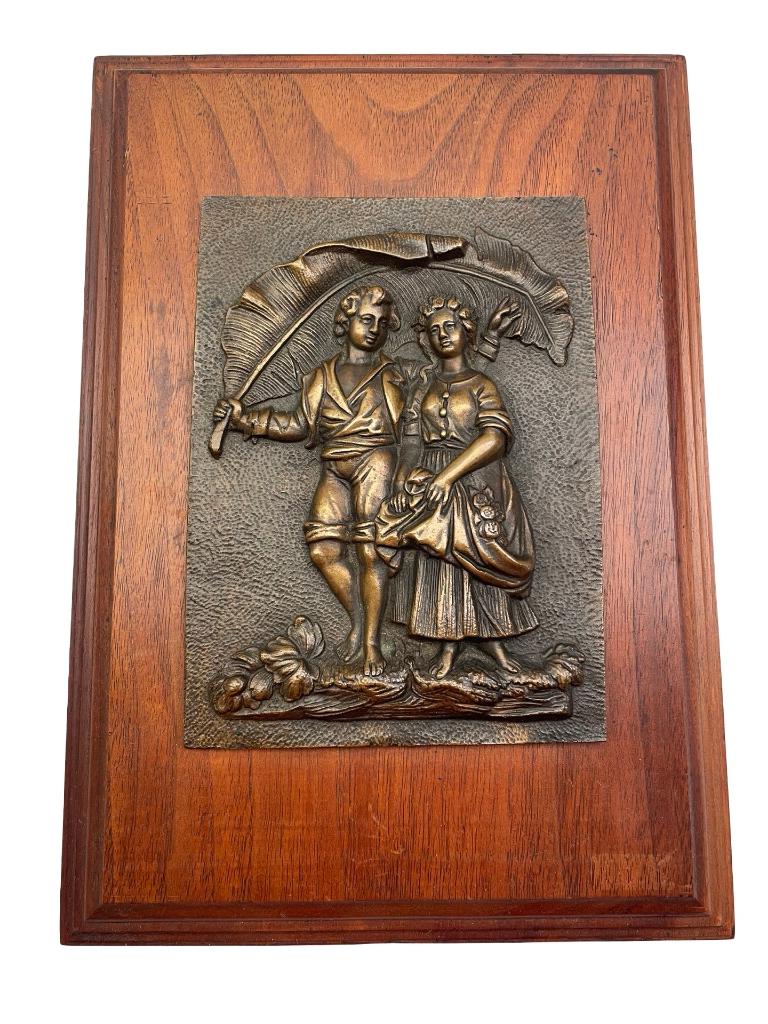 Decoratieve bronzen plaquette Landelijke idylle Eind 19e/20e, Antiek en Kunst, Antiek | Brons en Koper, Brons, Ophalen of Verzenden