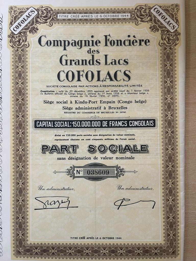 Aandelen aan toonder - Compagnie Foncière des Grands Lacs CO, Ophalen, 1950 tot 1970, Aandeel