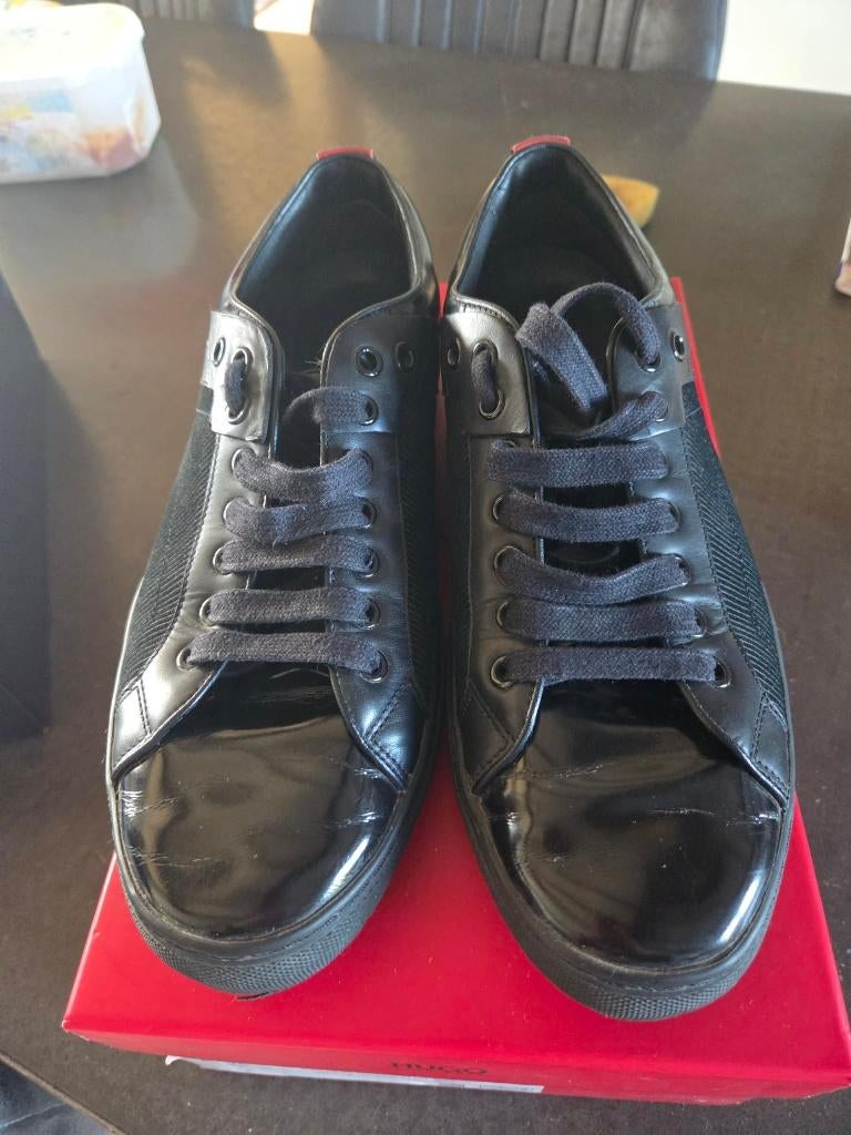 Hugo Boss basketbalschoen maat 43 leer/fluweel/lak, Kleding | Heren, Schoenen, Verzenden, Zwart, Zo goed als nieuw, Sneakers