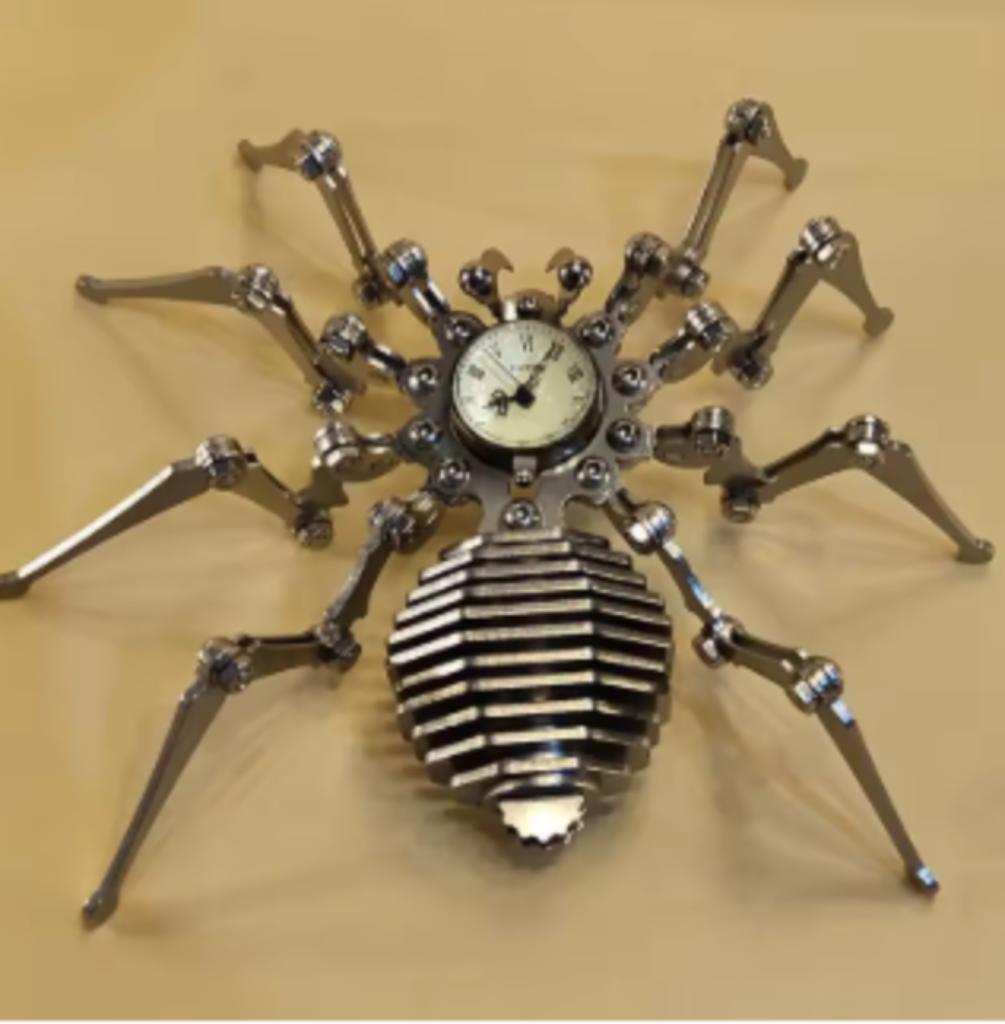 Belle araignée Steampunk avec horloge intégrée en acier