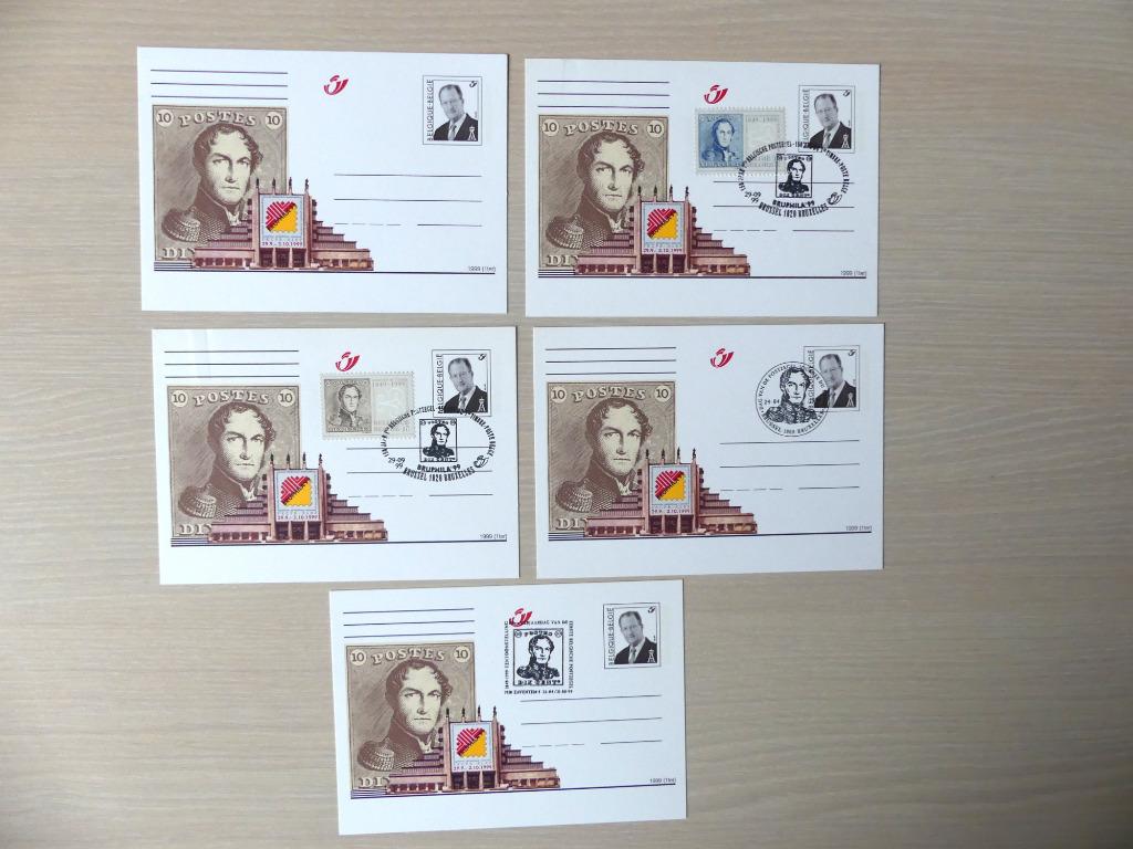 5 geïllustreerde briefkaarten Bruphila 99 1999 (1ter), Ophalen of Verzenden