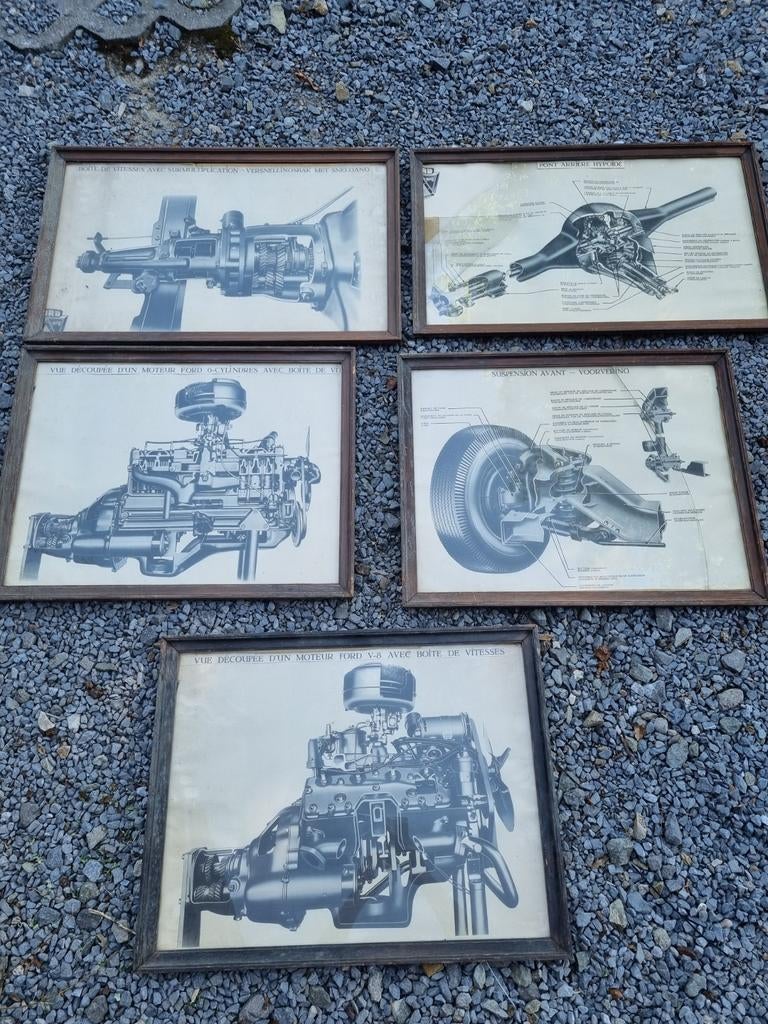 Lot de 5 cadres scolaires sur la mecanique, ford v8,,..., Enlèvement