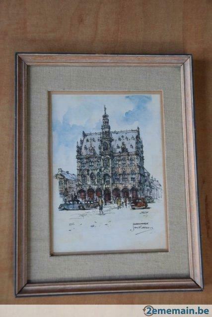 Aquarelle de Jan Korthals "Oudenaarde", Hobby & Loisirs créatifs, Enlèvement, Utilisé, Aquarelle