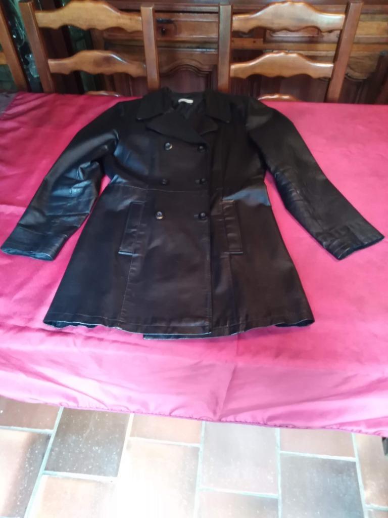 Manteau noir en cuir taille 38, Autre, Taille 38/40 (M), Enlèvement ou Envoi, Comme neuf