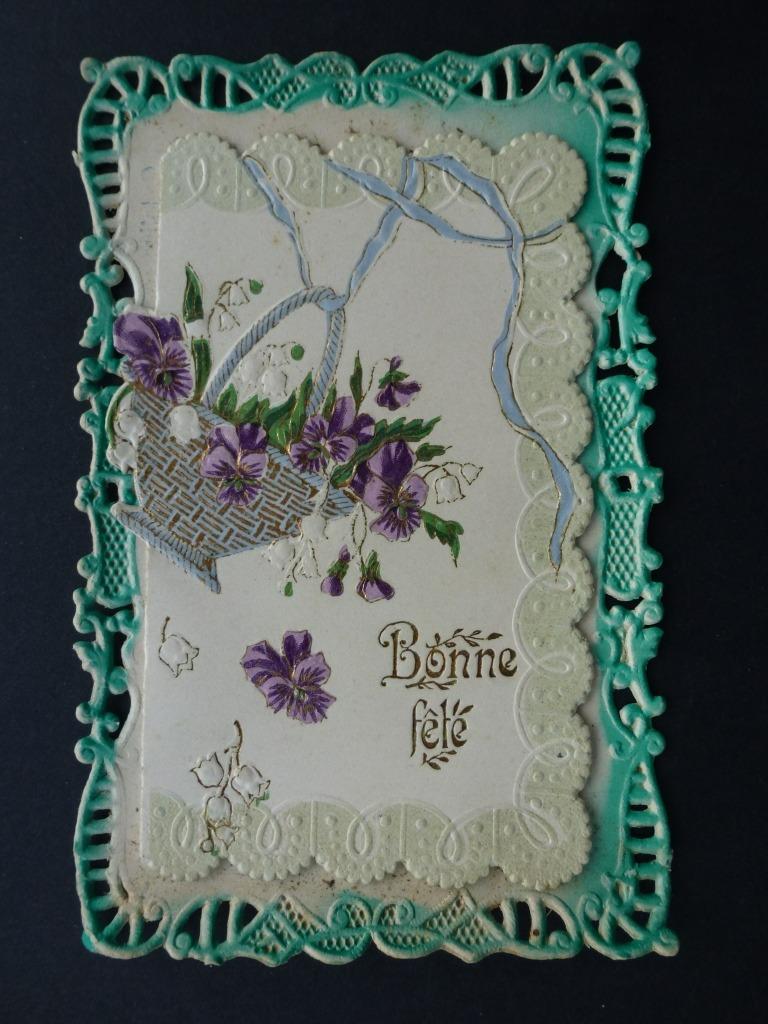 zeer oude prentkaart Bonne fête Felicitations A ma Bonne, Ophalen of Verzenden, Voor 1920, Gelopen, Feest(dag)