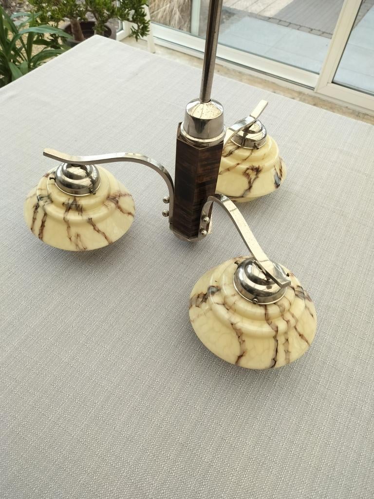 vintage luchter, art deco stijl, opaline lampekappen, Ophalen