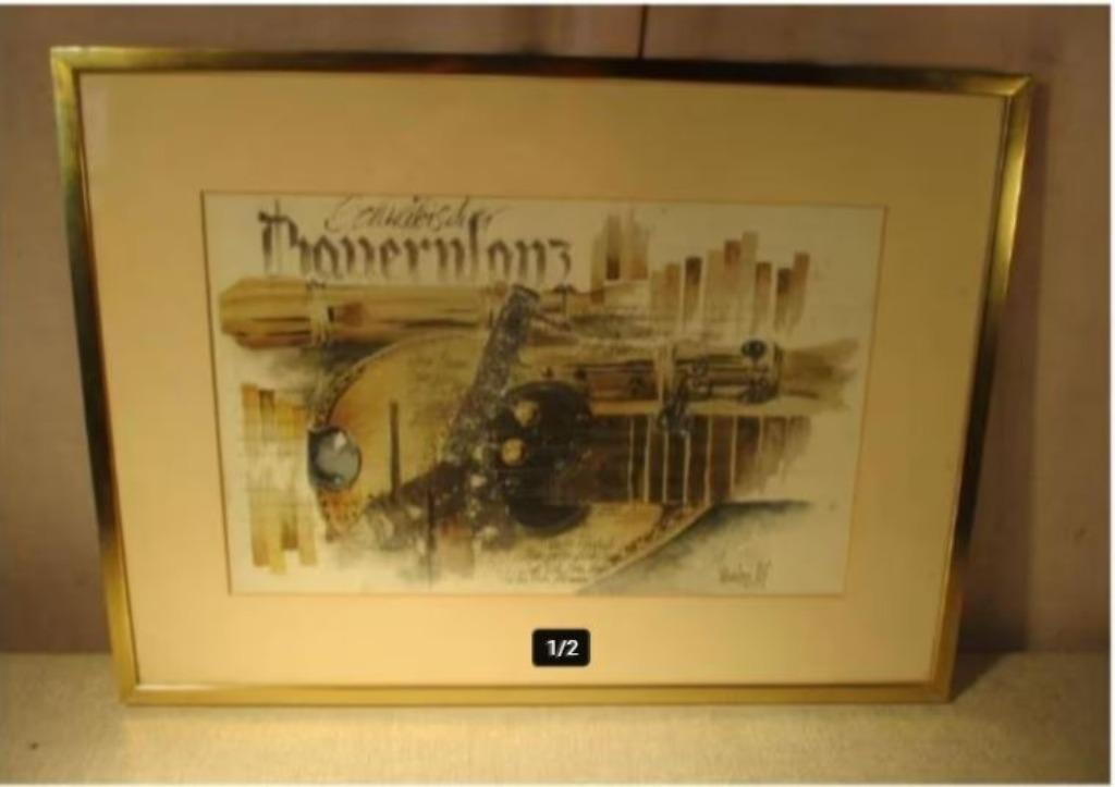 Mooie Moderne Litho 'Muziekinstrumenten' - gesigneerd, Antiek en Kunst, Ophalen of Verzenden