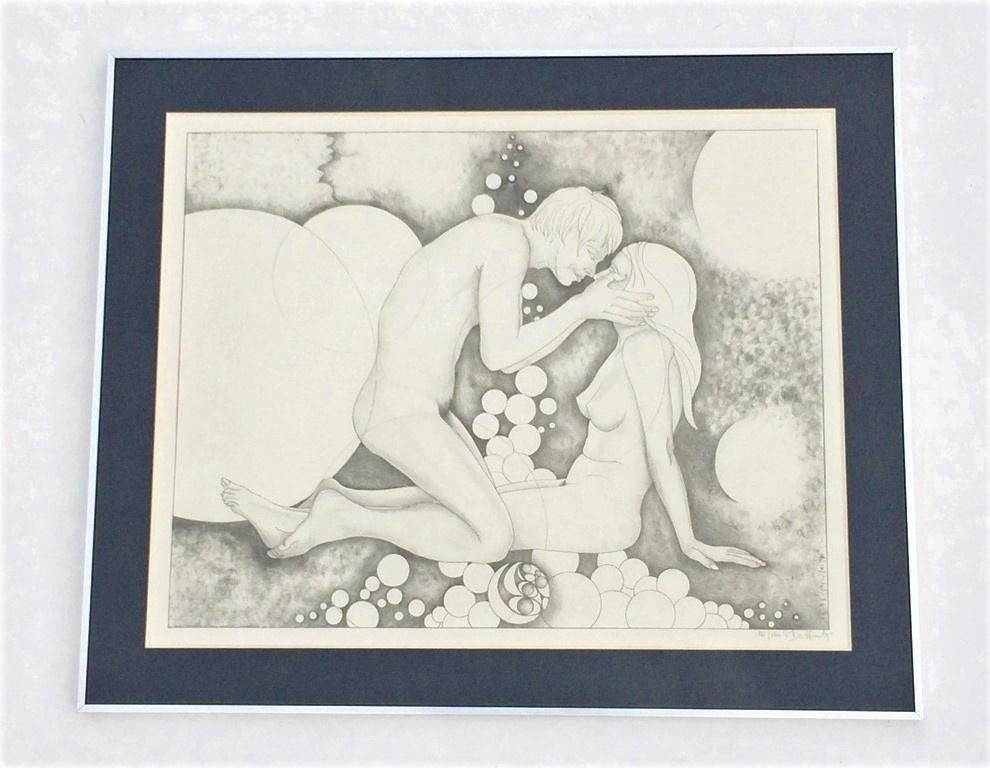 P. De Winter : Crayonné, ' Nu ésotérique ' 70s  Vintage, Enlèvement ou Envoi