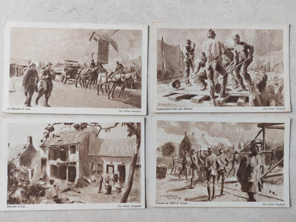 4 oude postkaarten door Henri Anspach, Envoi