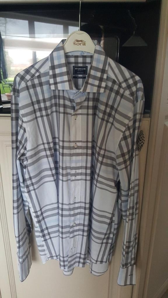 MC Gregor grijs blauw hemd mt 42, Kleding | Heren, Overhemden, Gedragen, Blauw, Ophalen of Verzenden