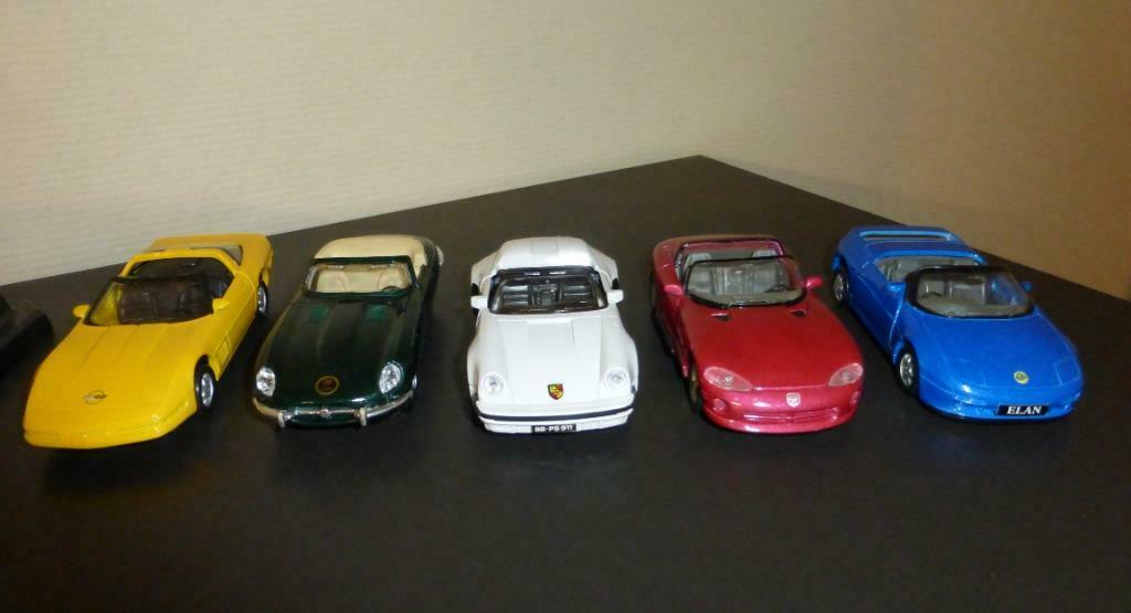 5 cabrio's : porsche 911, lotus elan, dodge viper, Jaguar, c, Enlèvement ou Envoi, Neuf, 1:32 à 1:50, Voiture