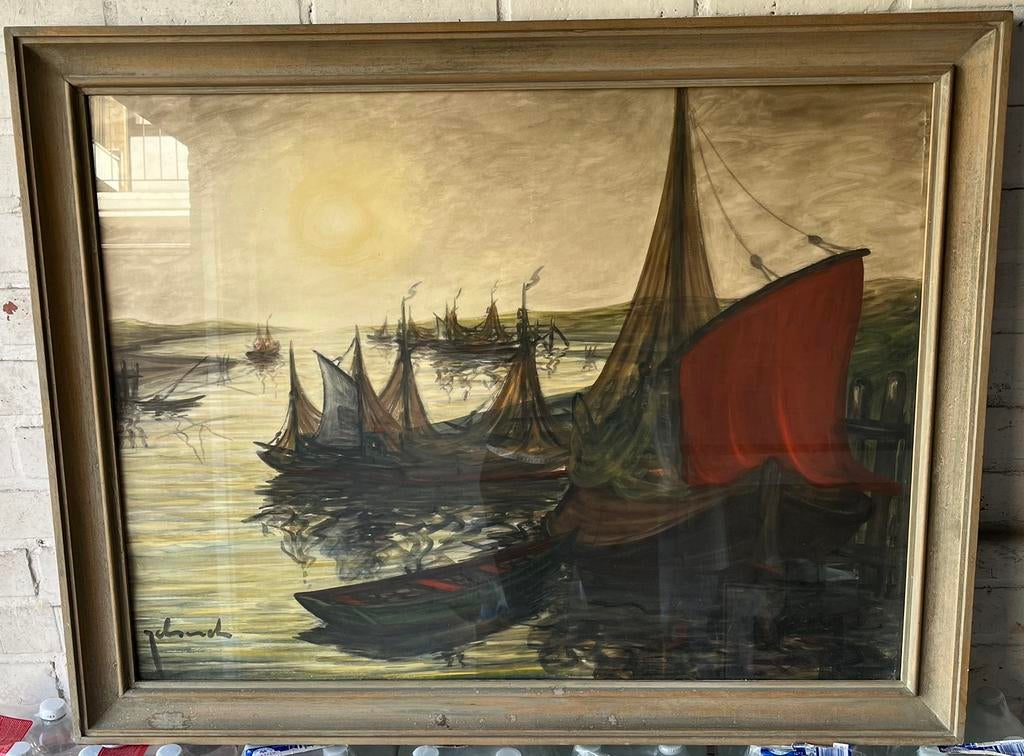 Grande peinture maritime vintage - voiliers sur l'eau, Enlèvement