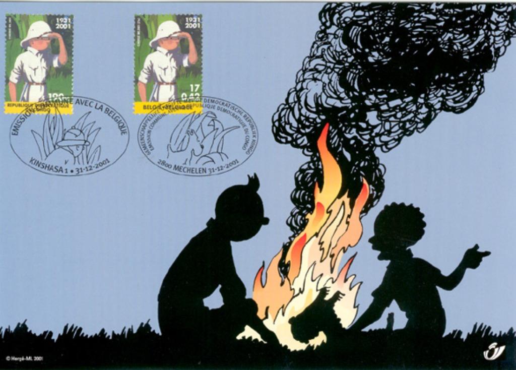 Comics : Kuifje in Congo - Herdenkingskaart - Tintin, Timbres & Monnaies, Enlèvement ou Envoi, Affranchi, Autres thèmes