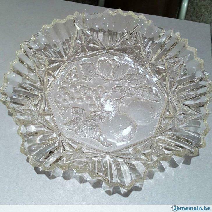 plat creux coupe à fruit verre travaillé baroque bord 27cm, Enlèvement ou Envoi, Utilisé