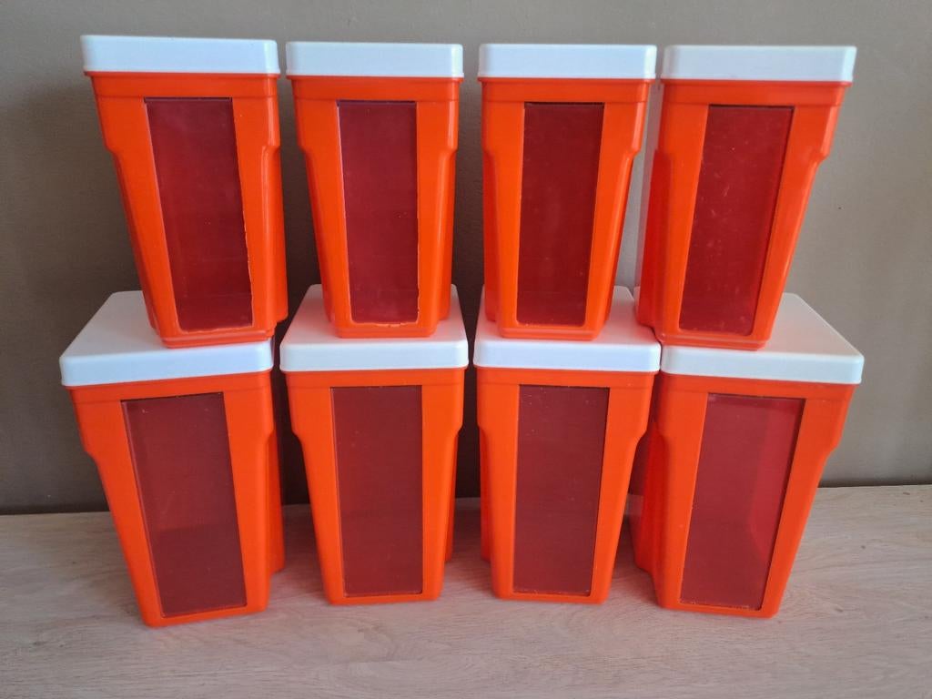 Vintage DBP Plastics Antwerp 8 Oranje voorraaddozen, Ophalen, Zo goed als nieuw