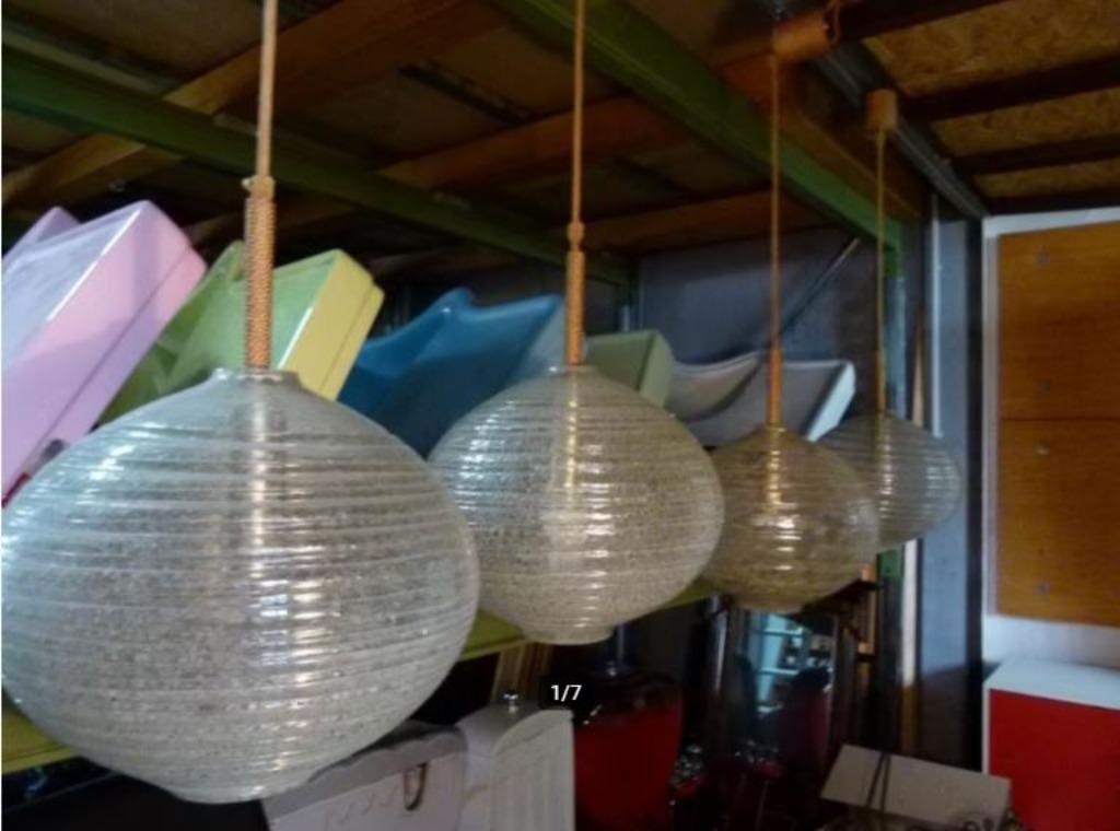 vintage old stock design hanglamp Doria ice-glas 60er stukpr, Ophalen, Mid-century, 75 cm of meer, Glas