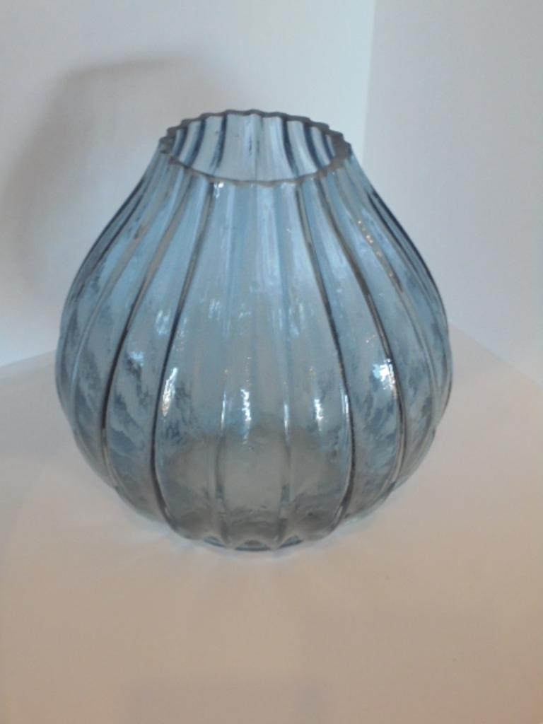 VAAS BOL MET BELIJNING GLAS BLAUW NIEUW, Blauw, Nieuw, Ophalen of Verzenden, Glas