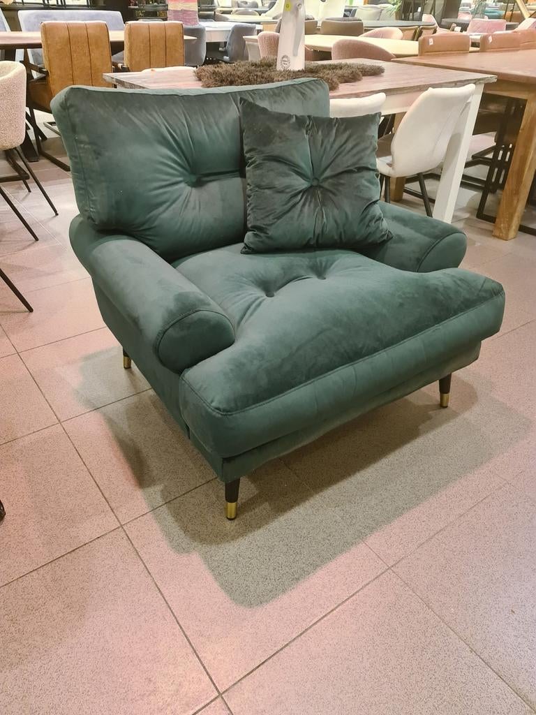 Fauteuil New Adore en velours vert 395€, Industrieel landelijk barok brocante koloniaal boheems vintage, Enlèvement, Métal, 100 à 125 cm