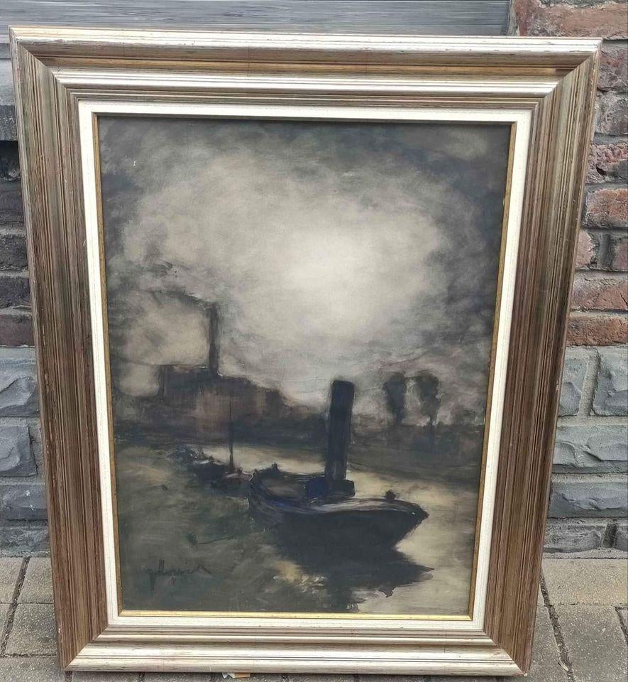 Aquarelle marine industriel signe Théo idserda, Antiek en Kunst, Kunst | Schilderijen | Klassiek, Ophalen