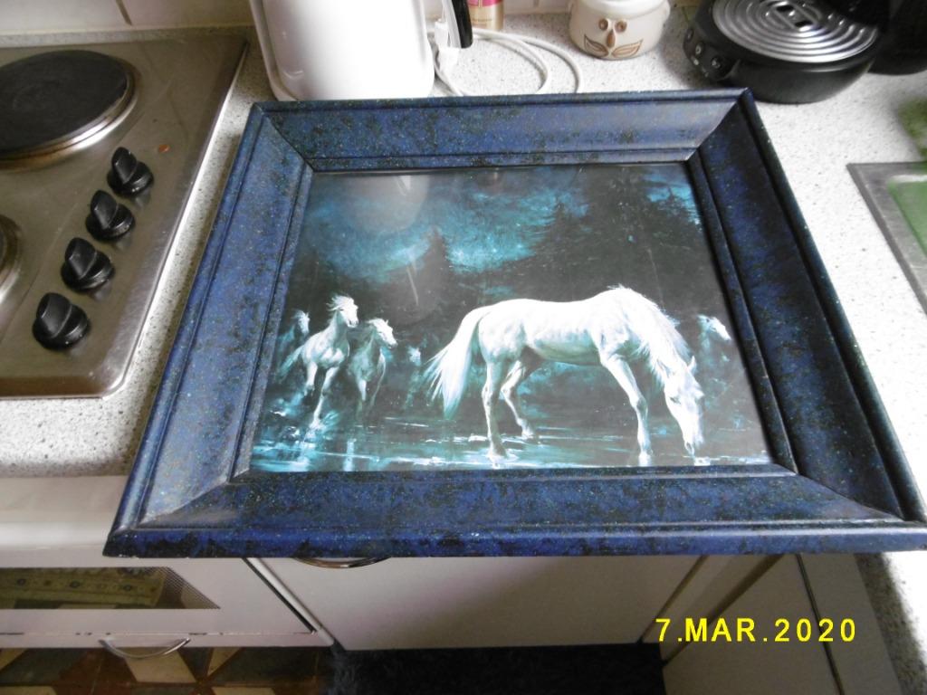 bewerkt kader met print paarden in, Huis en Inrichting, Ophalen of Verzenden, Gebruikt, Minder dan 50 cm, Print