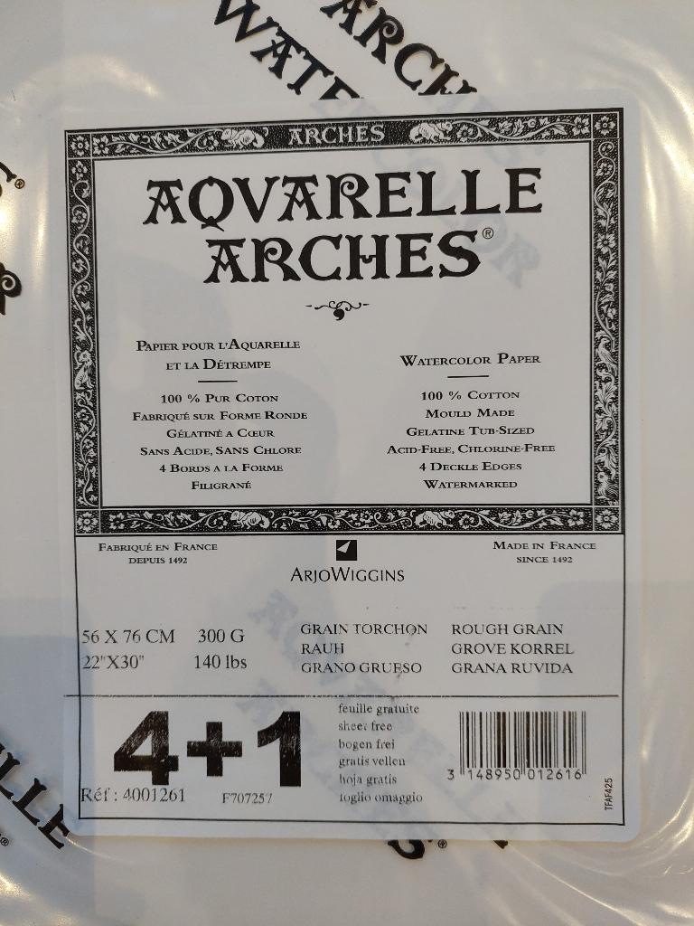 5 vellen arches aquarelpapier 300gr 56x76cm grove korrel, Ophalen, Nieuw