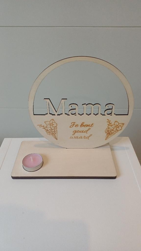 Houten ring op voet "Mama je bent goud waard " nieuw Laatste, Ophalen of Verzenden, Zo goed als nieuw