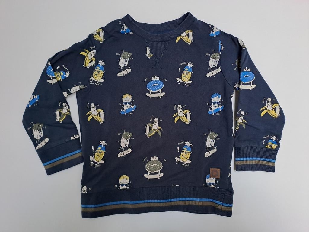 Mt 98 Donkerblauwe sweater skateboardend eten, Kinderen en Baby's, Kinderkleding | Maat 98, Gebruikt, Jongen, Trui of Vest, Ophalen of Verzenden