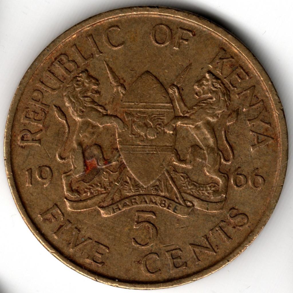 Kenya : 5 Cents 1966  KM#1  Ref 15701, Ophalen of Verzenden, Overige landen, Losse munt