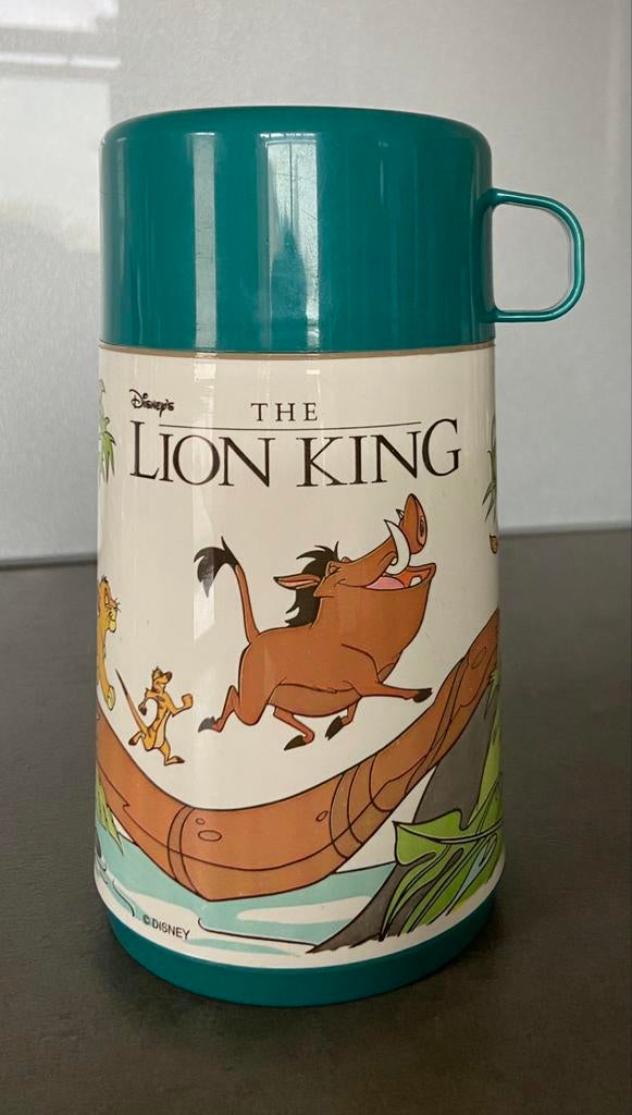 Vintage Disney thermos The Lion King Simba Timon Pumba, Ophalen of Verzenden, Leeuwenkoning of Jungle Boek, Zo goed als nieuw