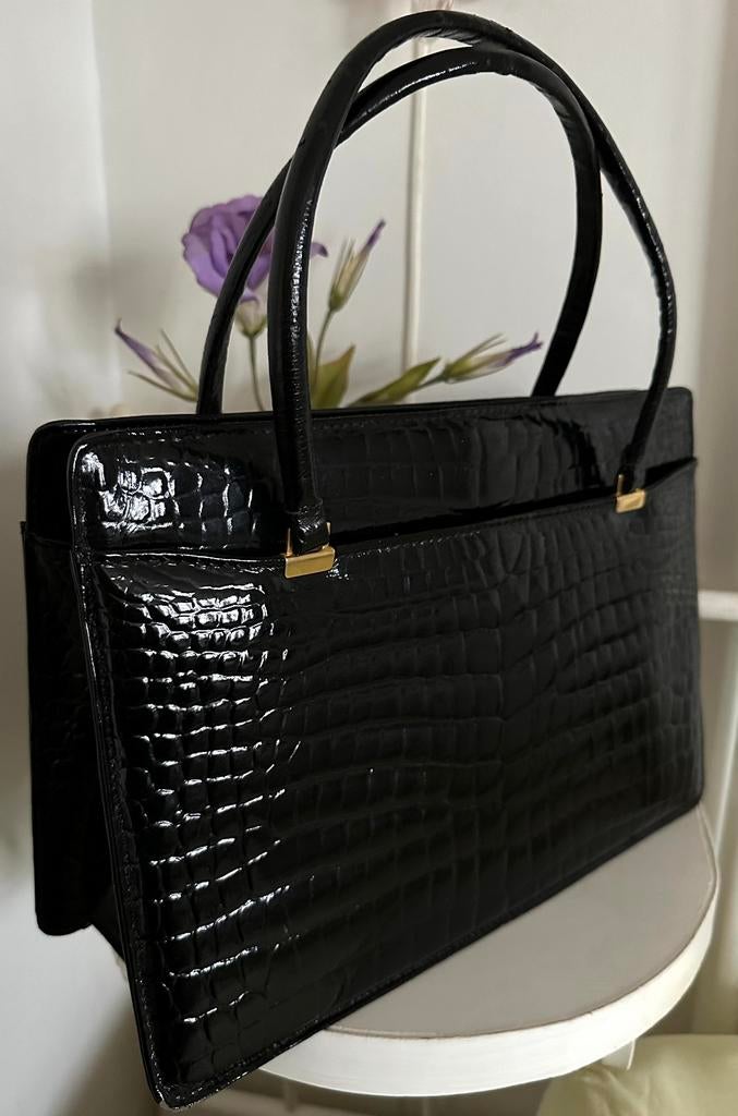 Vintage tas, jaren 50-60, krokodillenlook leer, merk Areitio, Handtassen en Accessoires, Tassen | Damestassen, Zo goed als nieuw