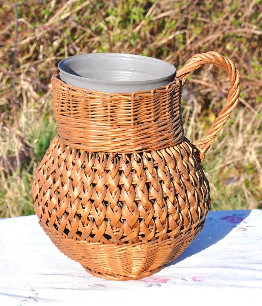 cruche en rotin avec pot plastifier interieur amovible, Enlèvement ou Envoi, Comme neuf