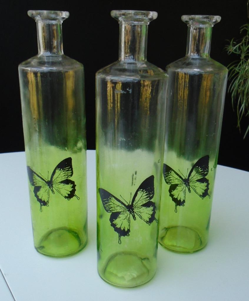 FLES GLAS MET VLINDER GROENE LOOK 2 stuks 29 x 7 cm NIEUW, Maison & Meubles, Enlèvement ou Envoi, Neuf, Vert, Verre