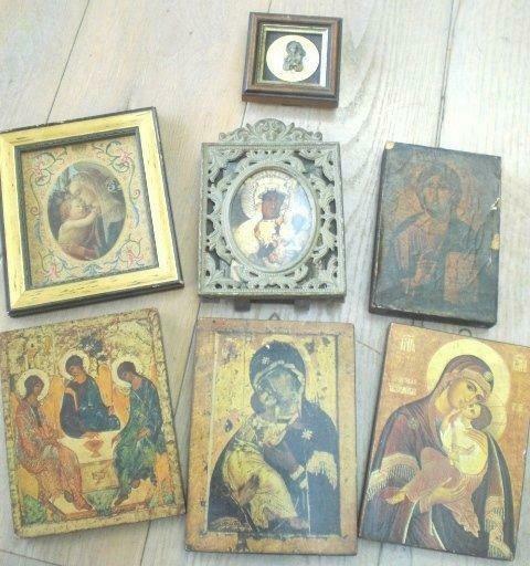 7 icones en bois +/- 10 X 14 cm - TB etat, Enlèvement, Utilisé