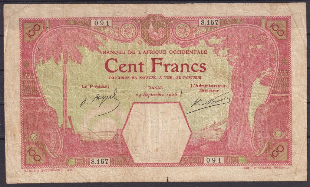 AOF – WAS 100 fr 1926 FINE, Ophalen of Verzenden, Overige landen, Los biljet