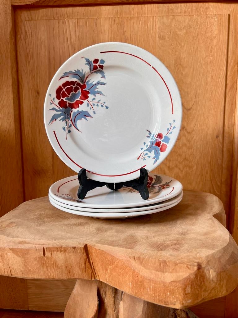 Set van 4 retro dinerborden Nimy spuitdecor art deco, Antiek en Kunst, Ophalen of Verzenden