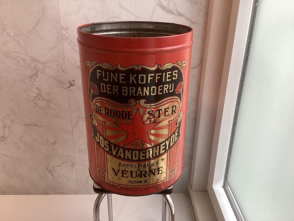 Groot blik koffie De Roode Ster. Veurne., Ophalen, Zo goed als nieuw