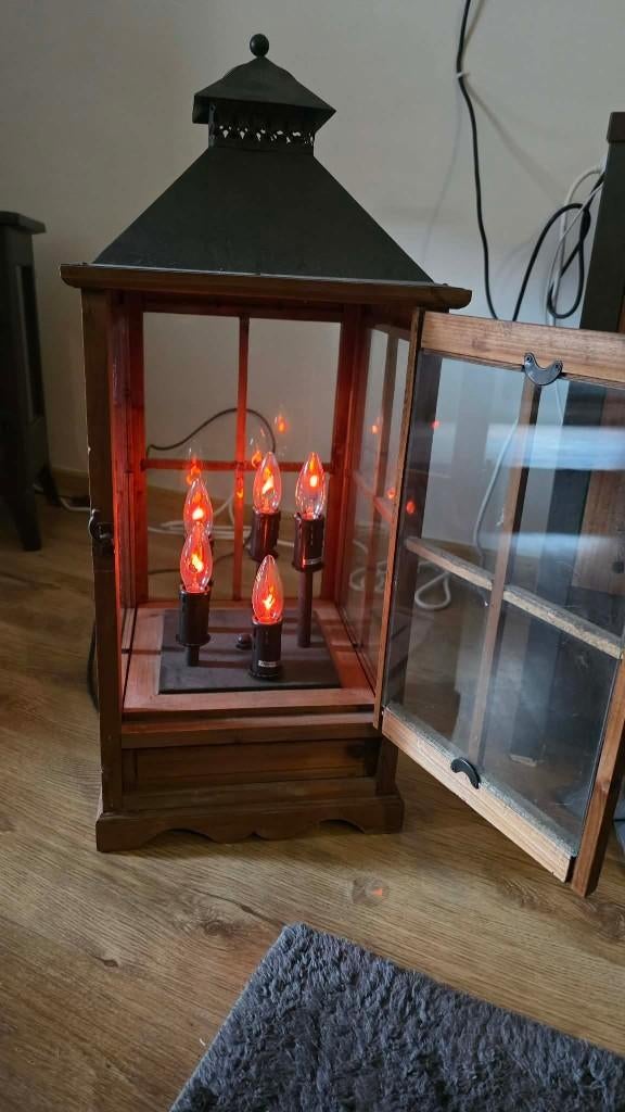 Decoratieve elektrische lantaarn met kaarsvlam-effect, Ophalen, Gebruikt, Kaars, Hout