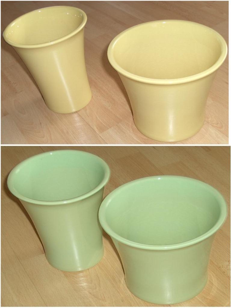BLOEMPOTTEN IN GELE/GROENE SET (2 stuks) NIEUW, Rond, Ophalen of Verzenden, Aardewerk, Binnen