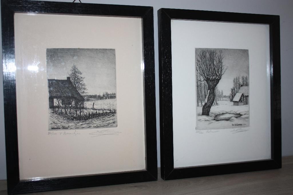 2 oude etsen , Emiel De Cooman , 1971,1984 beperkte oplage, Eau-forte, Enlèvement ou Envoi, 1950 - 1999, Paysage