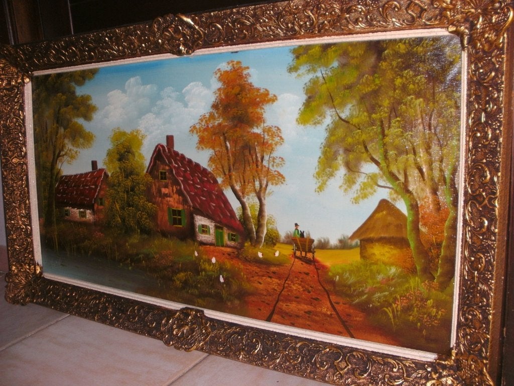 *Grote prachtige gesigneerde schilderij met zéér mooie kader, Ophalen of Verzenden, Bijzondere lijst, Doek