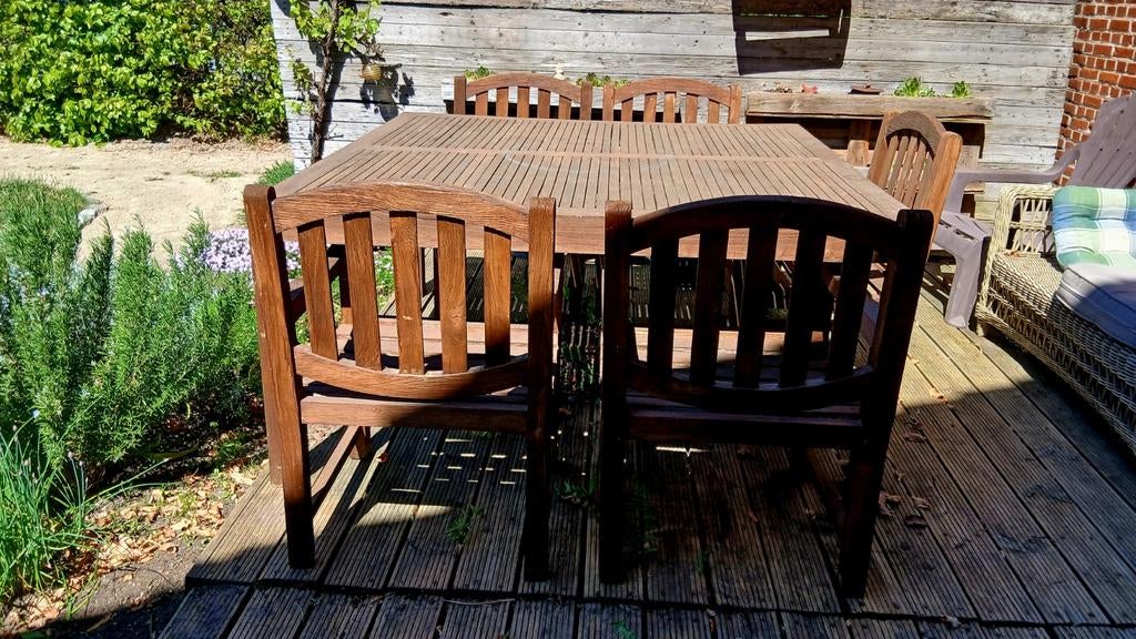 Teak tuintafel met 6 teak stoelen, Tuin en Terras, Ophalen