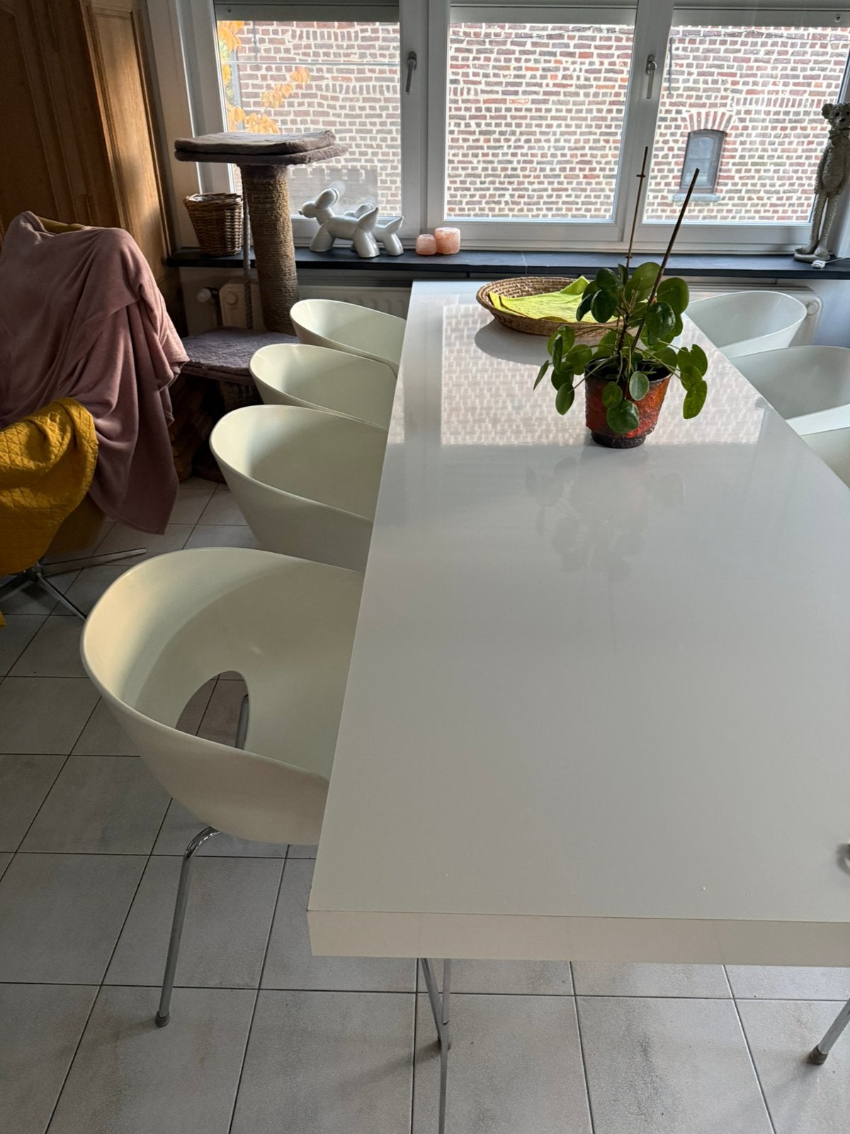Table à manger 3M/1M +8 chaises blanches, Maison & Meubles, Enlèvement, Utilisé