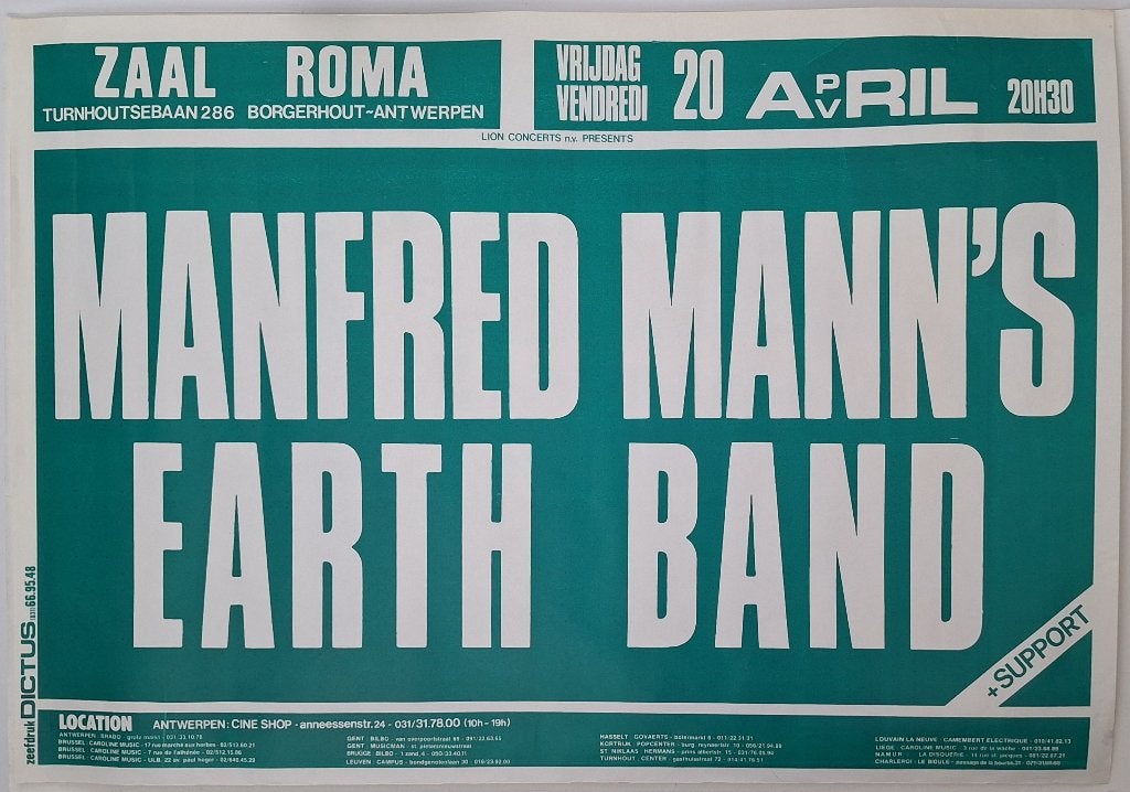 Manfred Mann’s Earth Band concert poster Roma Antwerpen 1979, Verzamelen, Gebruikt, Rechthoekig Liggend, Ophalen of Verzenden