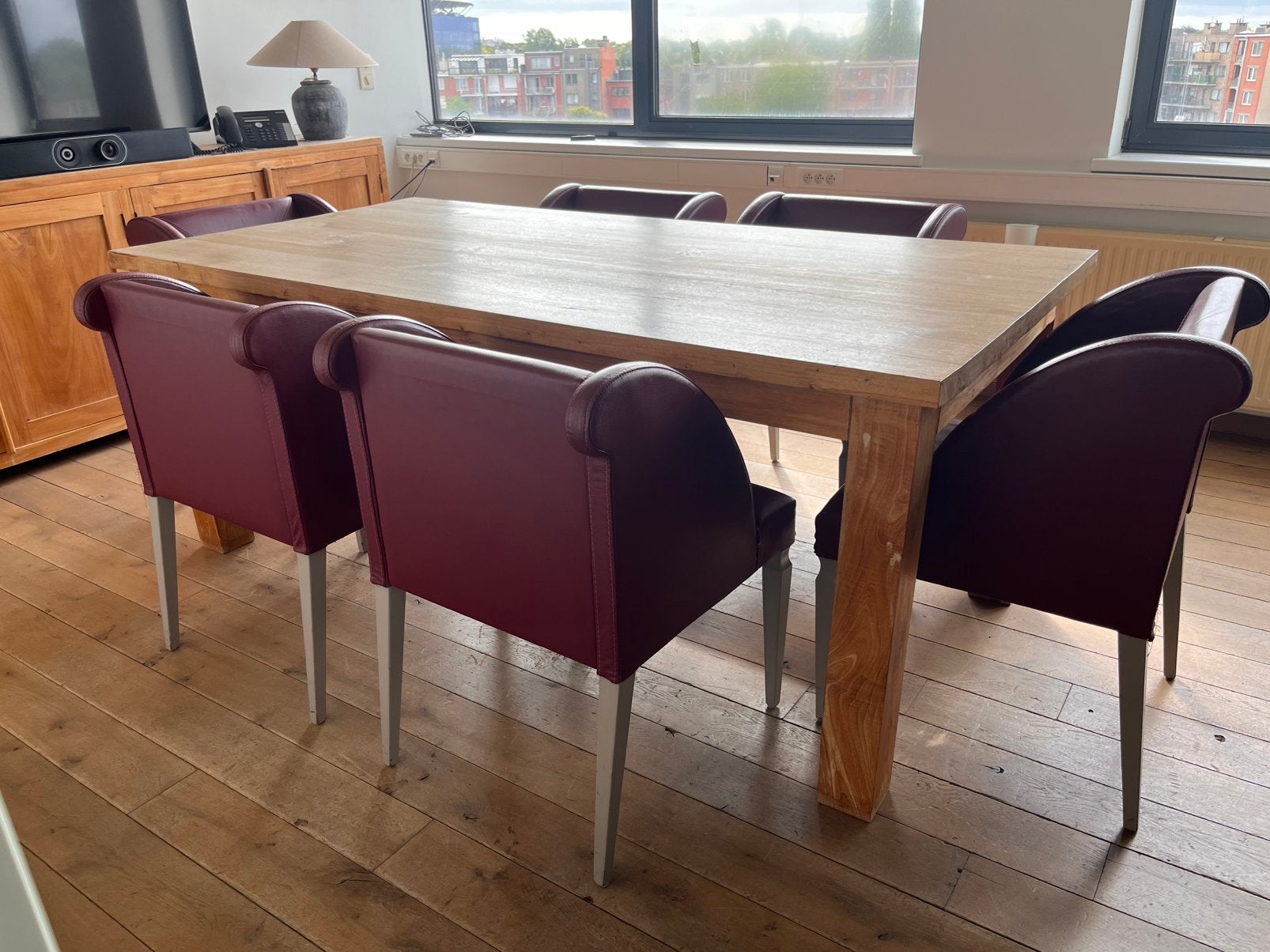 Houten tafel met 6 stoelen, Huis en Inrichting, Tafels | Eettafels, Ophalen, Gebruikt, Eikenhout, 50 tot 100 cm